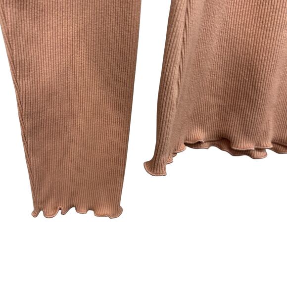 Coquette Soft Girl Ribbed Lettuce Hem Mock Neck Top Dusty Rose Size XL - Picture 3 of 6